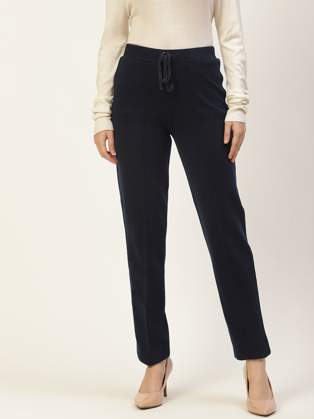 

RVK Women Navy Blue Solid Regular Fit Knitted Trousers