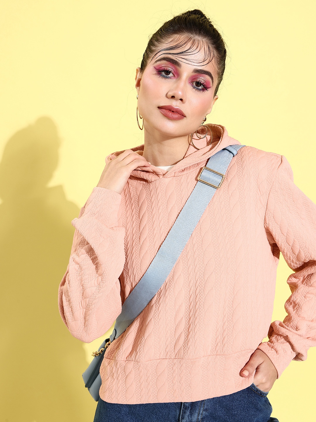 

ANVI Be Yourself Women Pink Hooded Sweatshirt
