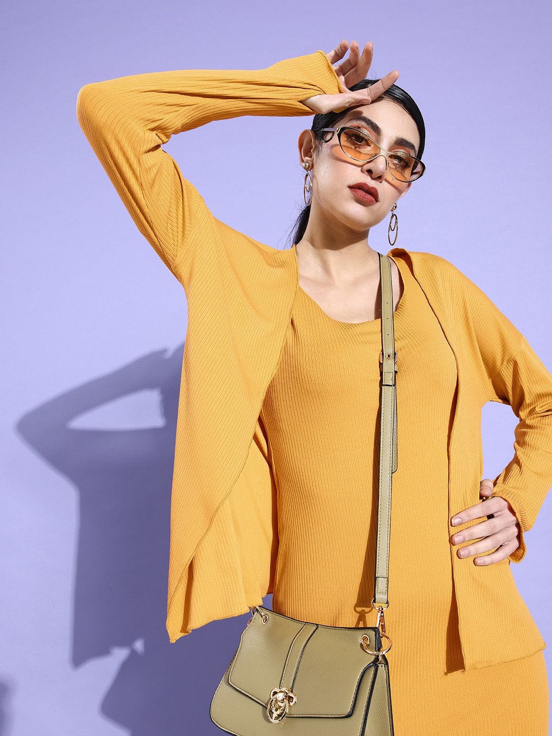 

ANVI Be Yourself Yellow Bodycon Midi Dress with Shrug