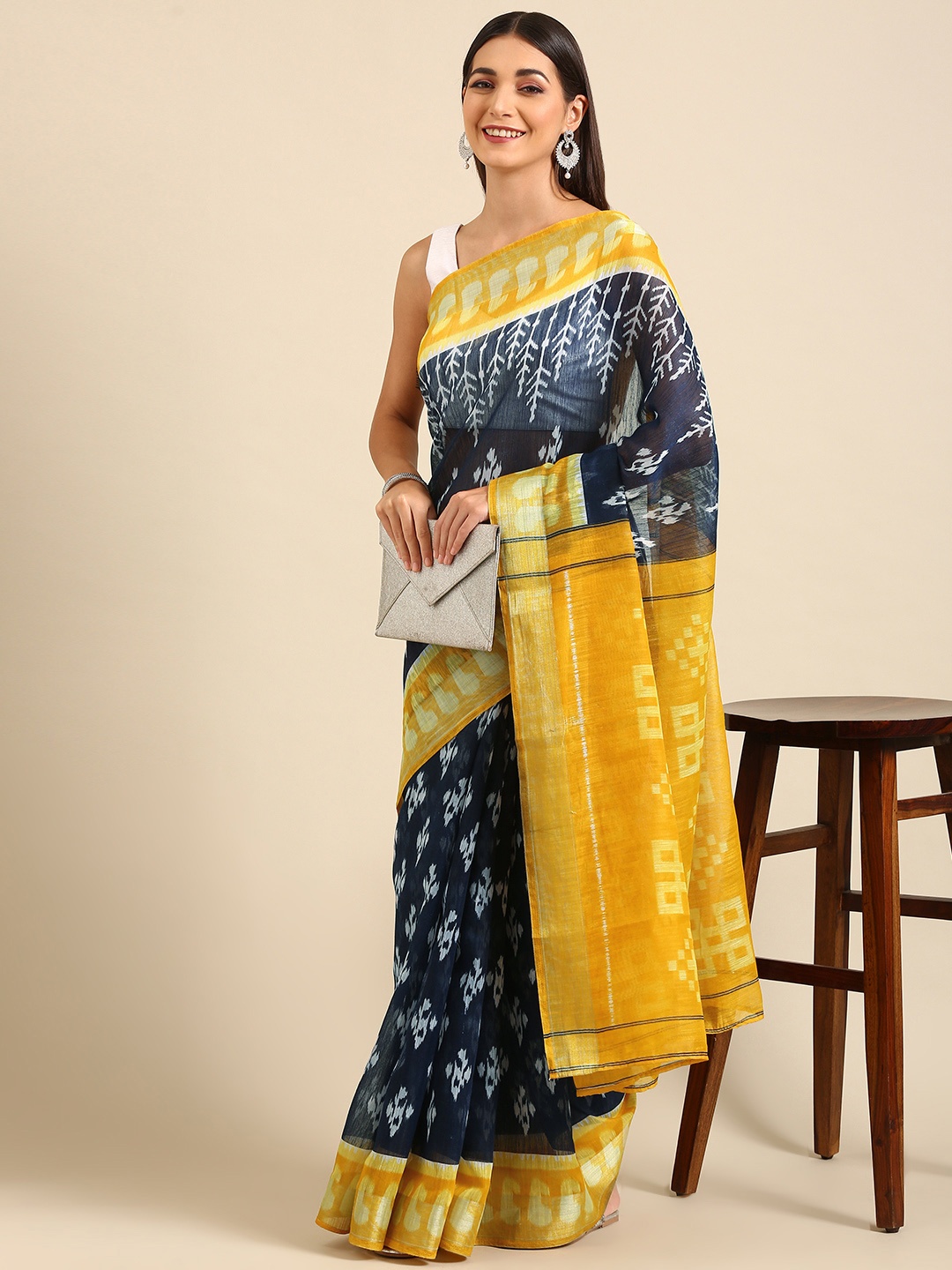 

Anouk Navy Blue Ethnic Motifs Saree