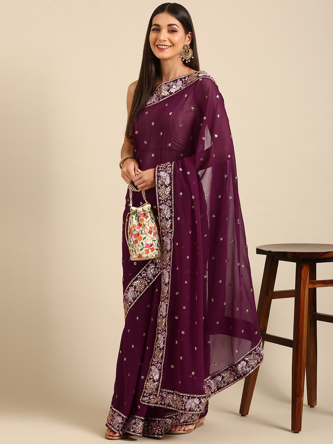 

Anouk Magenta Patchwork Pure Georgette Saree