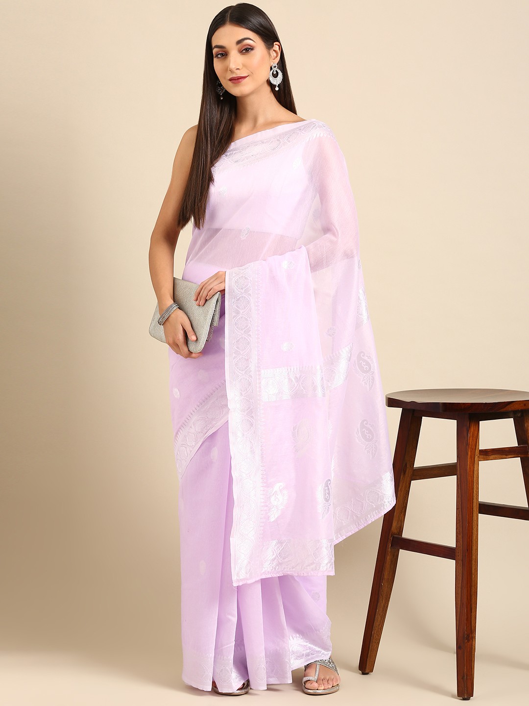 

Anouk Purple Woven Design Silk Cotton Chanderi Saree