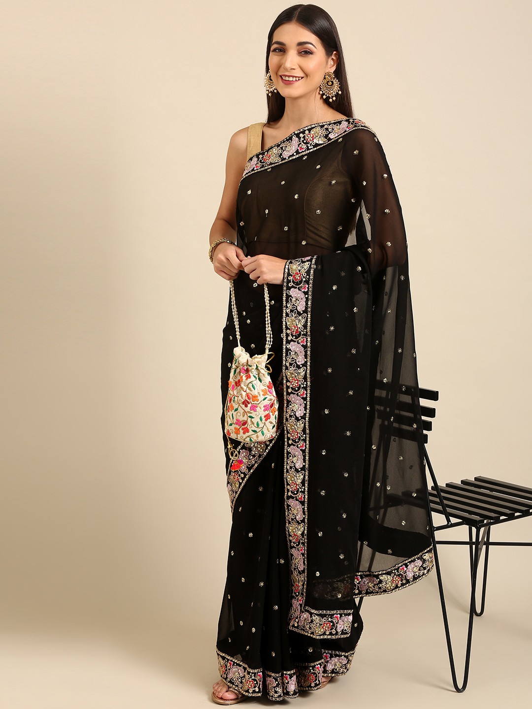 

Anouk Black Patchwork Pure Georgette Saree