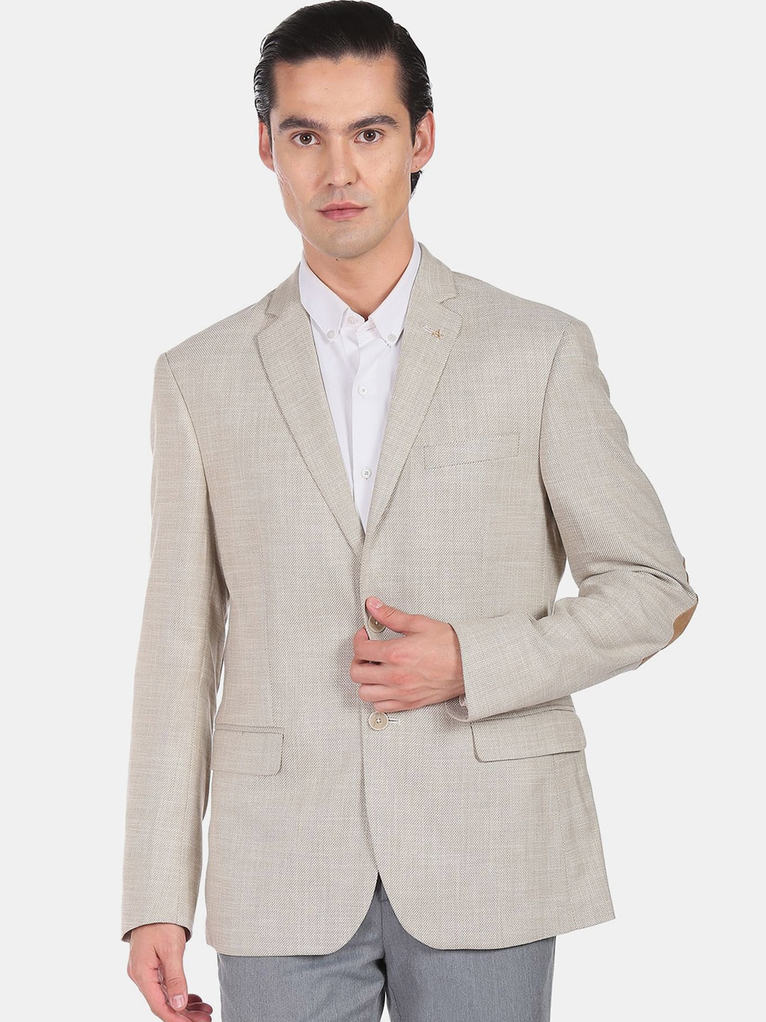 

Arrow Men Self Design Slim-Fit Single-Breasted Blazer, Beige