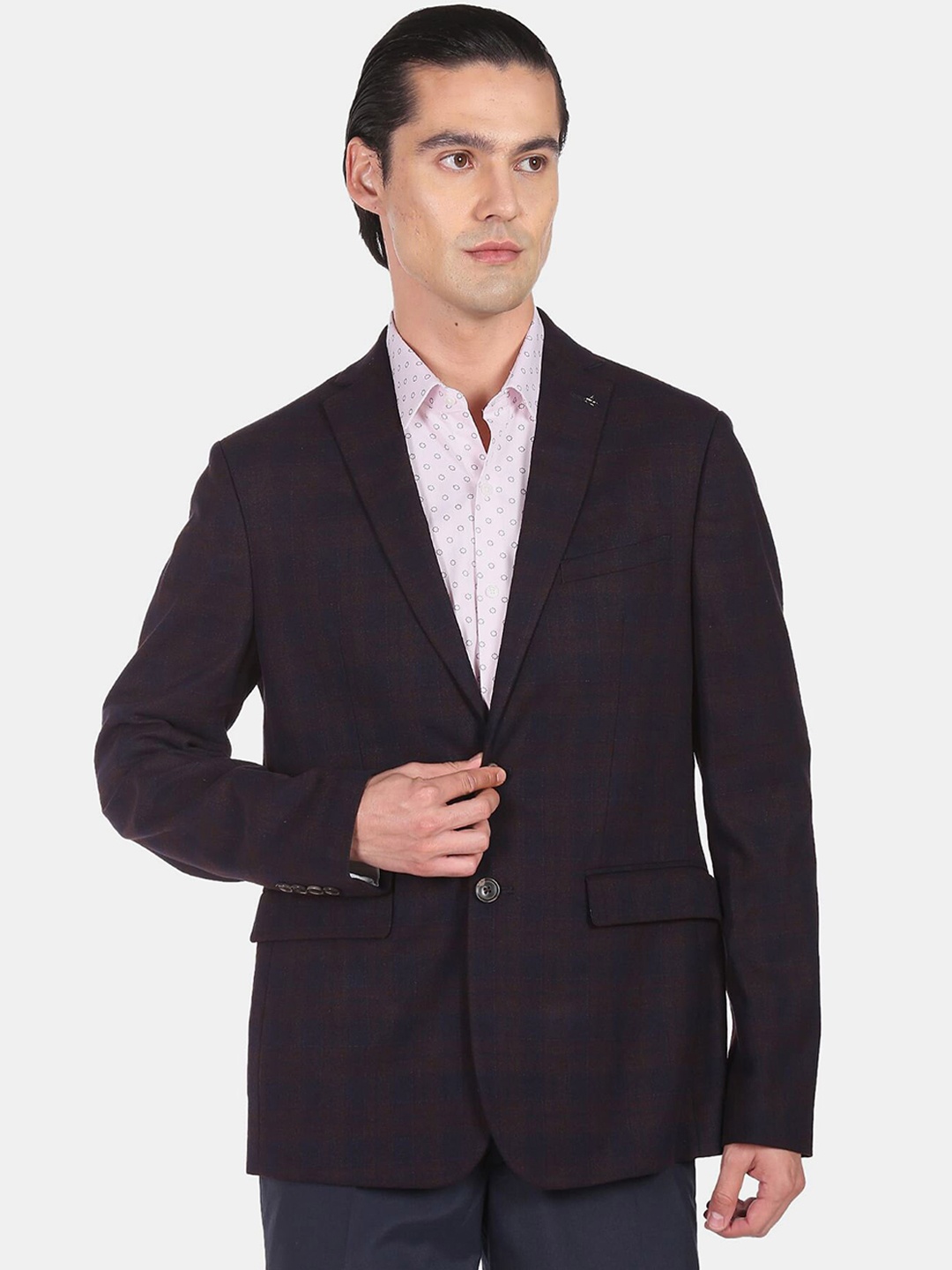 

Arrow Men Checked Regular Fit Single-Breasted Formal Blazer, Brown