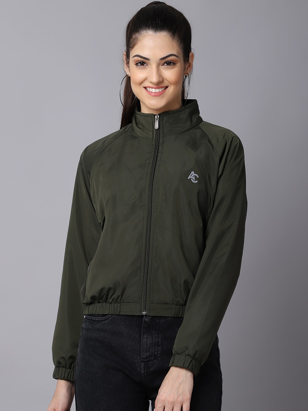 

ANTI CULTURE Women Olive Green Windcheater Outdoor Sporty Jacket