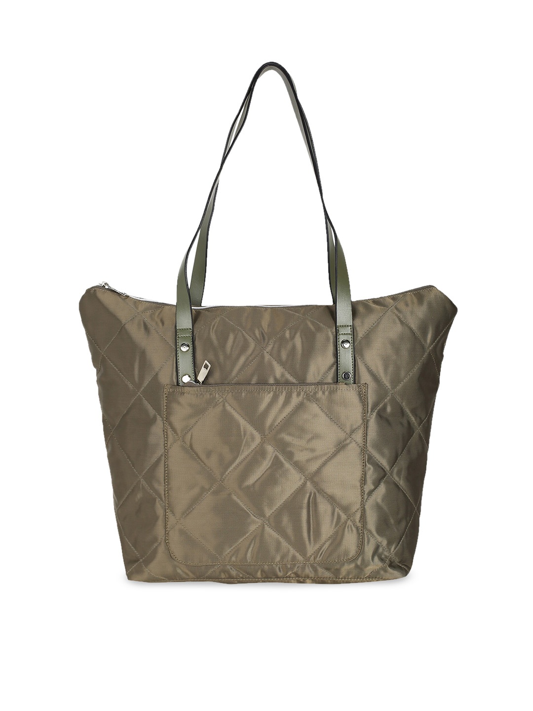 

max Olive Green Oversized Structured Shoulder Bag with Quilted