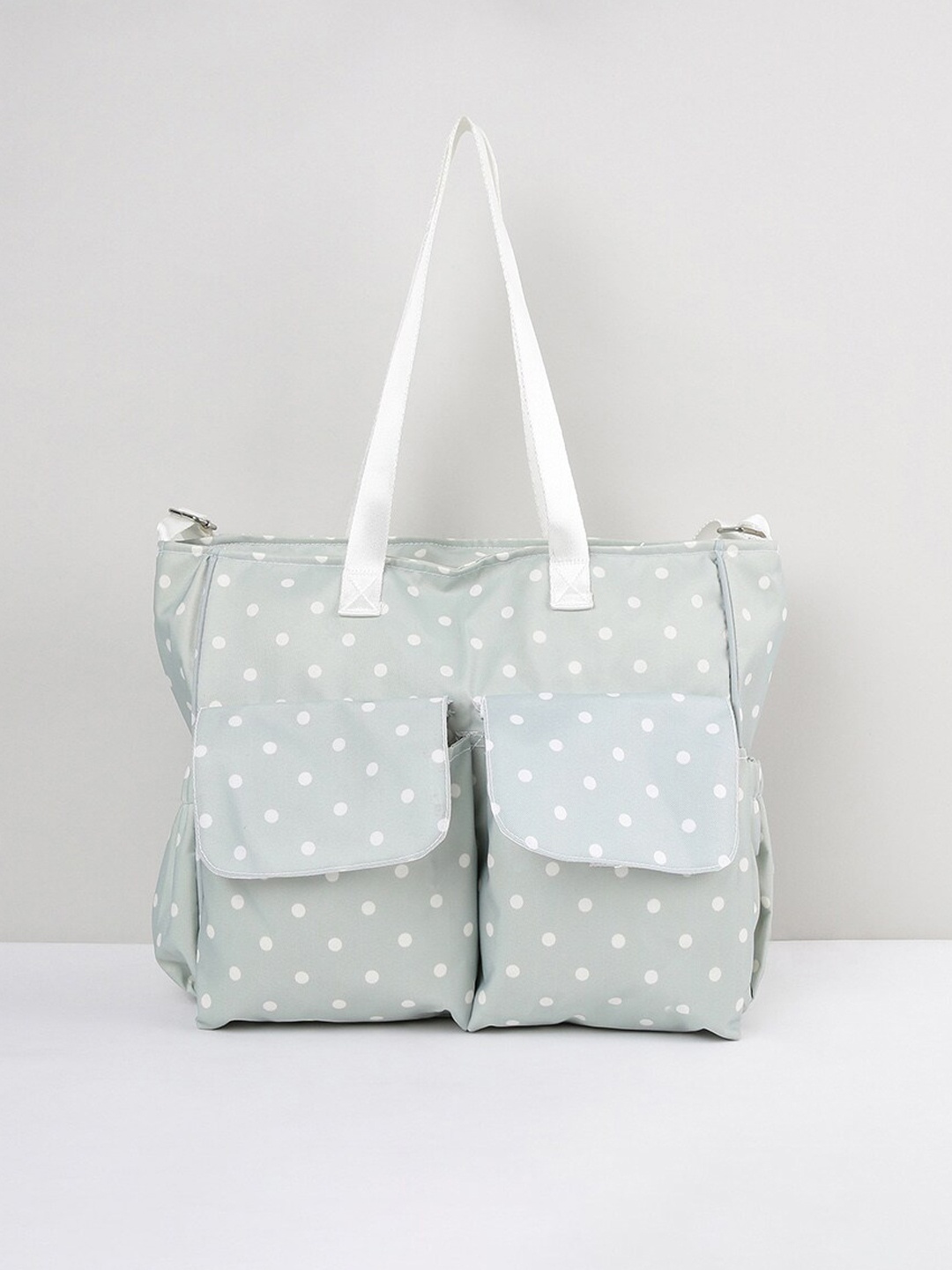

max Green & White Polka Dot Printed Shopper Tote Bag