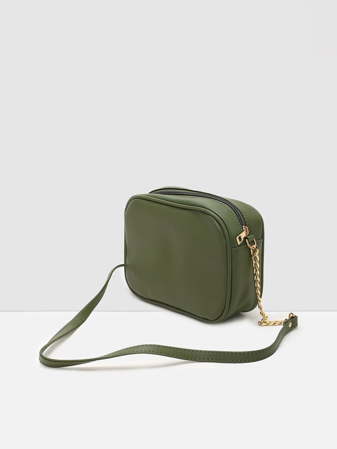

max Olive Green Embellished PU Structured Sling Bag