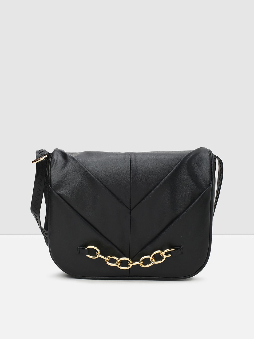 

max Women Black PU Half Moon Sling Bag