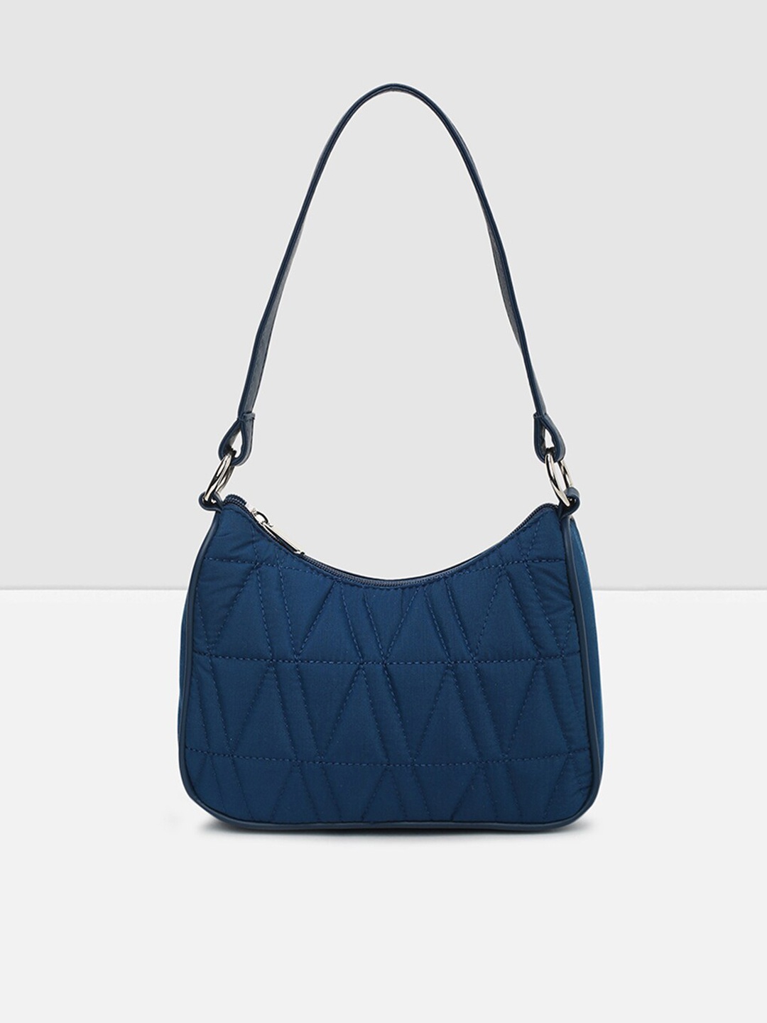 

max Women Blue Textured Half Moon Shoulder Bag with Quilted