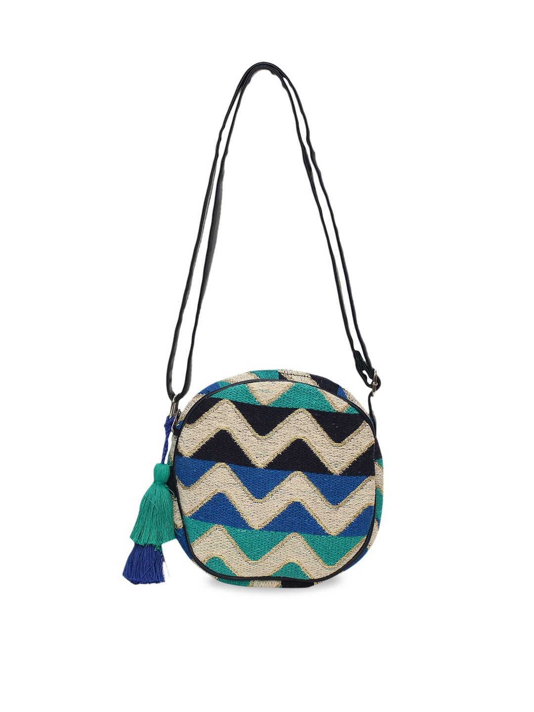 

max Beige Printed Structured Sling Bag with Tasselled