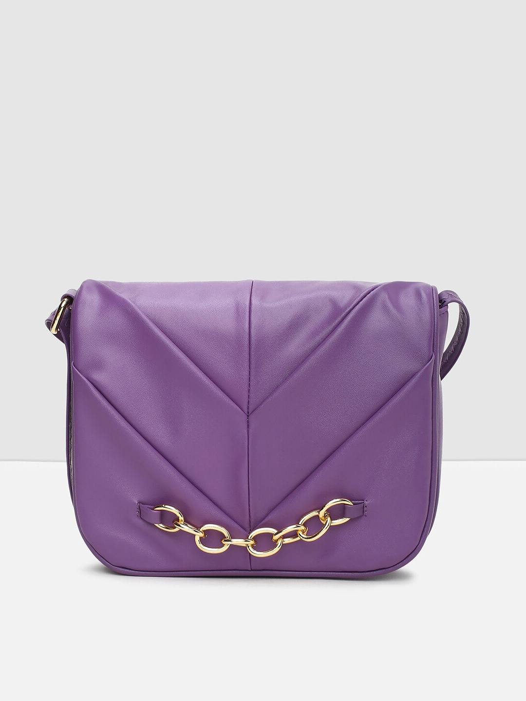 

max Women Purple PU Structured Sling Bag with Quilted