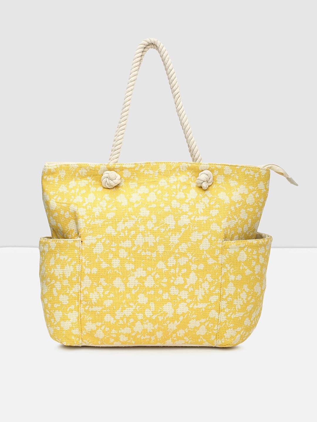 

max Mustard Floral Printed Oversized Shopper Tote Bag