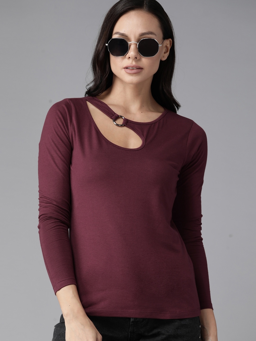 

The Roadster Lifestyle Co. Solid Cut-Out Detail Top, Burgundy