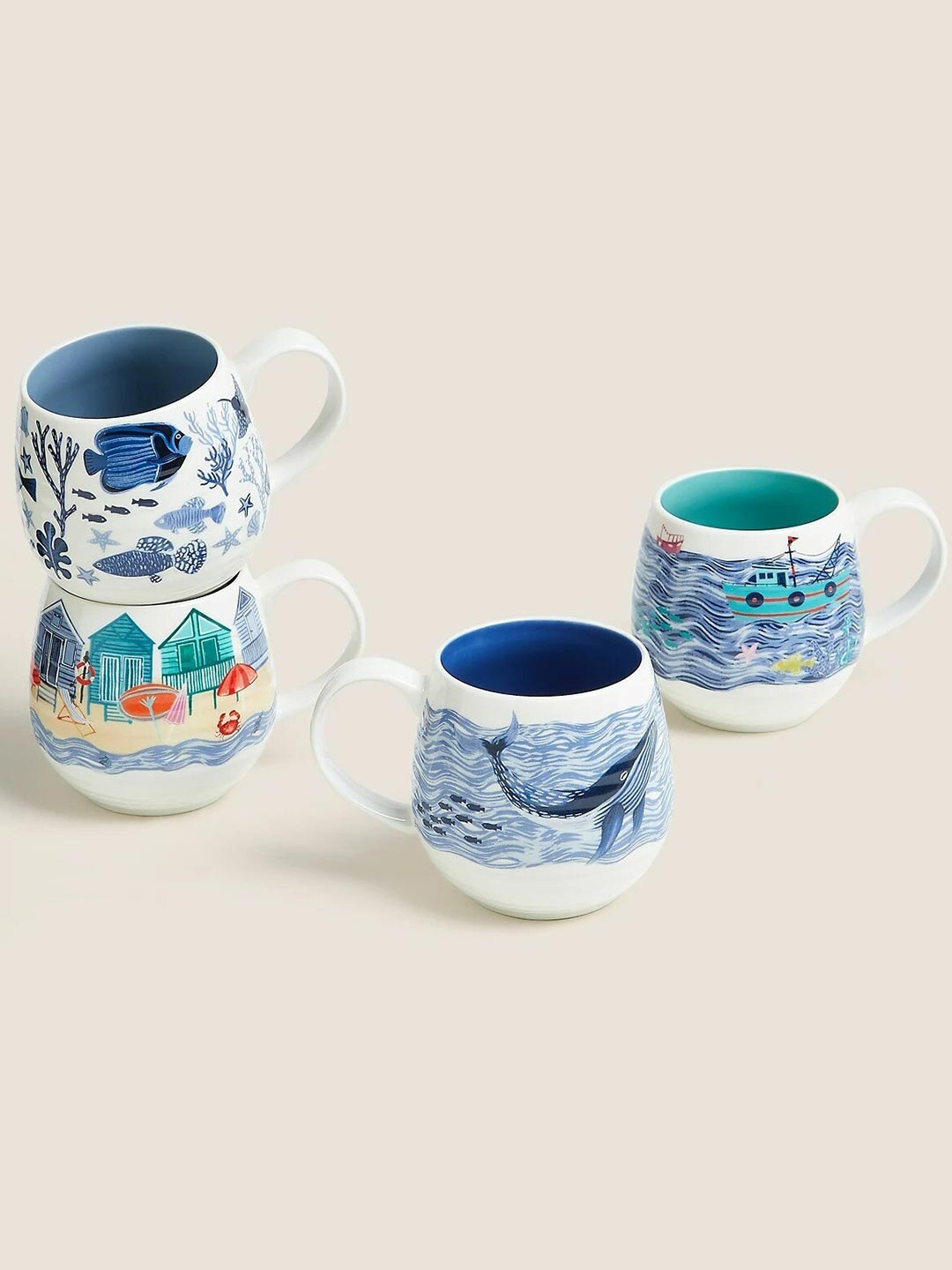 

Marks & Spencer White & Blue Printed Ceramic Glossy Cup 200 ml