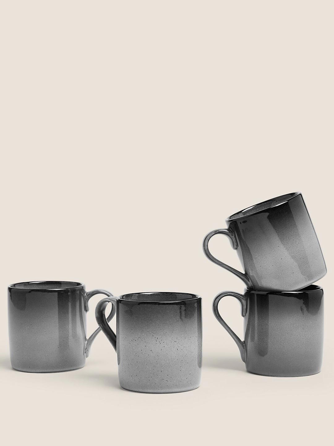 

Marks & Spencer Grey & Black Set of 4 Ceramic Solid Glossy Mugs 250 ml Each