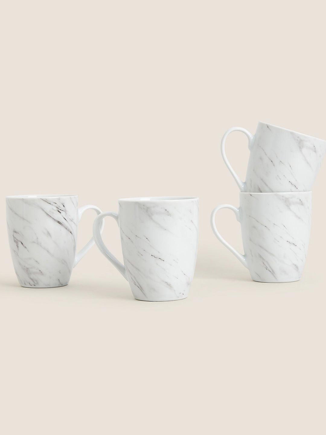 

Marks & Spencer Grey & White Set Of 4 Printed Porcelain Glossy Mugs 300 ml Each