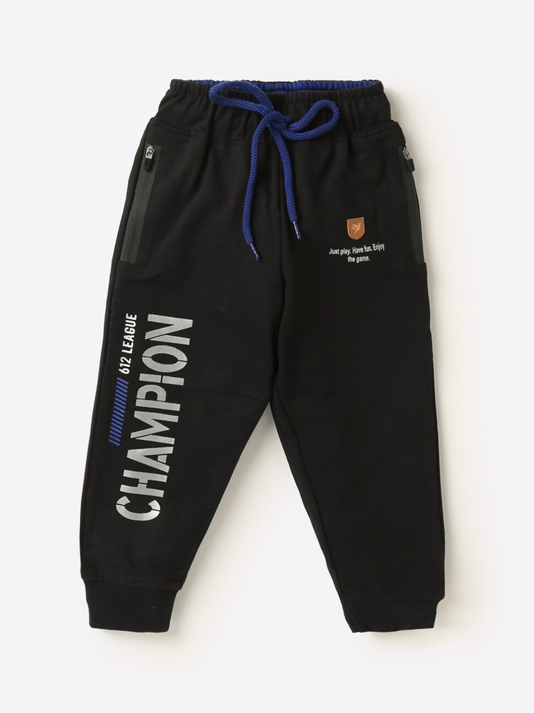 

612League Boys Black Typography Printed Cotton Joggers