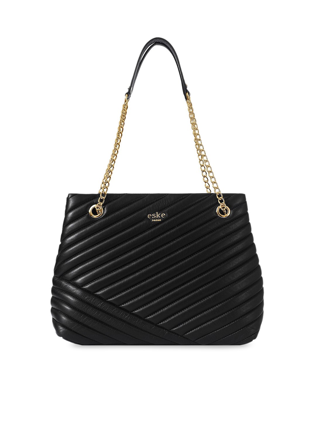 

Eske Black Leather Structured Shoulder Bag with Quilted