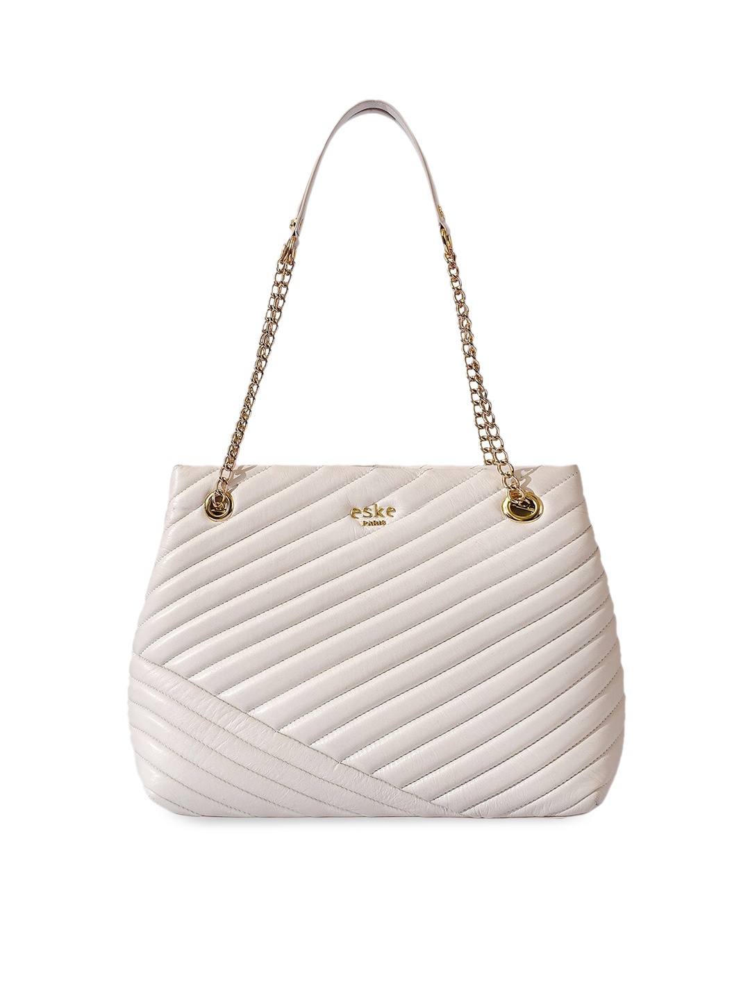 

Eske White Leather Structured Shoulder Bag with Quilted