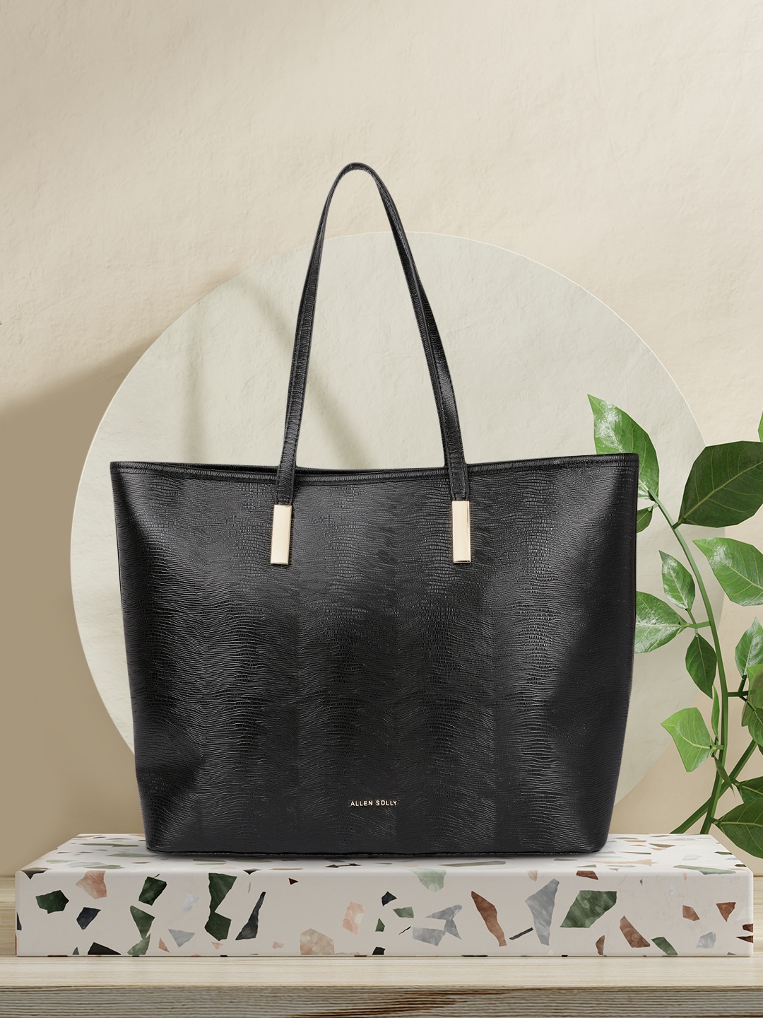 

Allen Solly Black Solid Oversized Structured Shoulder Bag