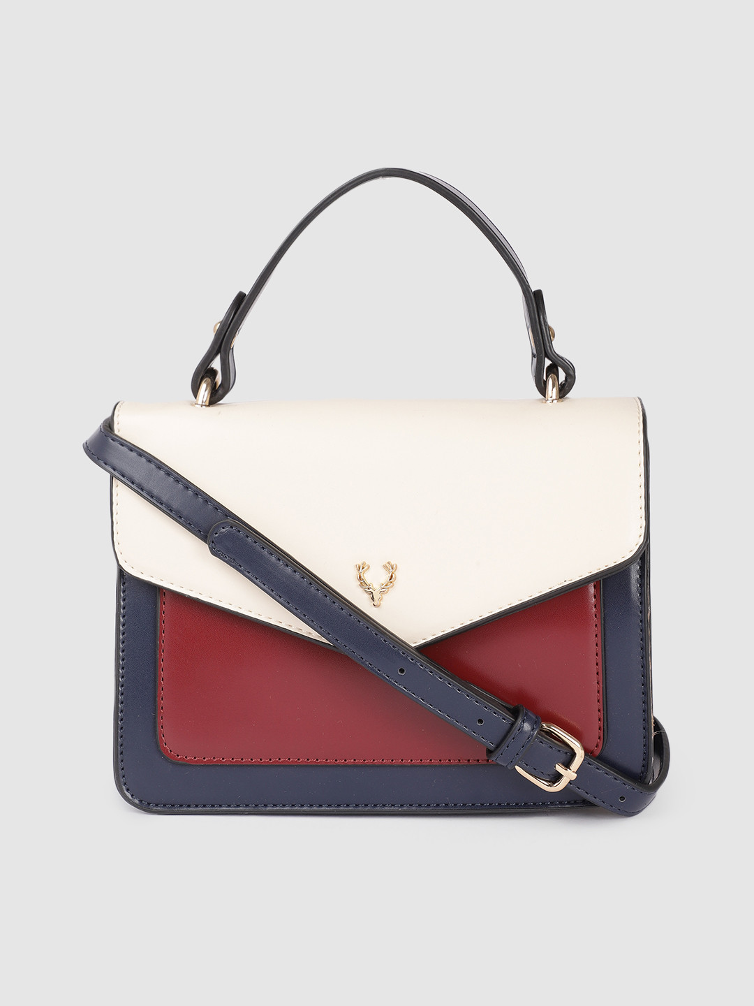 

Allen Solly Women Maroon & Beige Colourblocked Structured Satchel