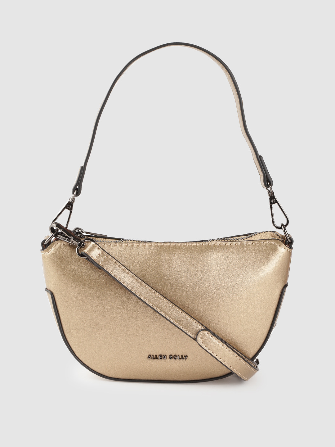 

Allen Solly Women Golden Solid Structured Sling Bag, Gold