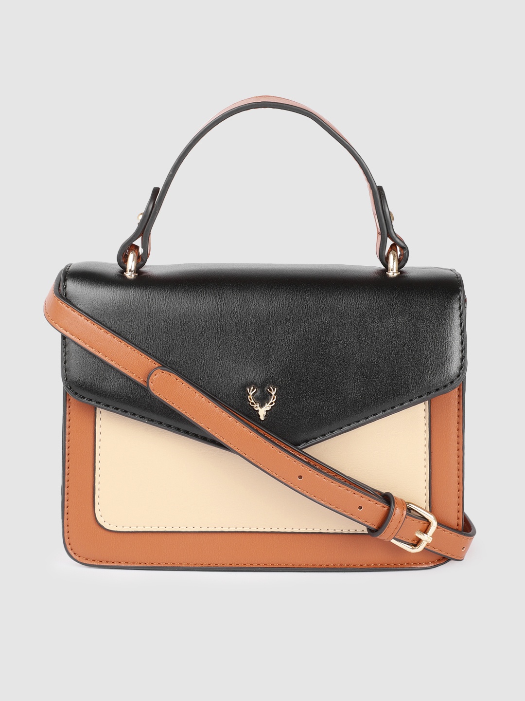 

Allen Solly Women Black And Beige Colourblocked Structured Satchel