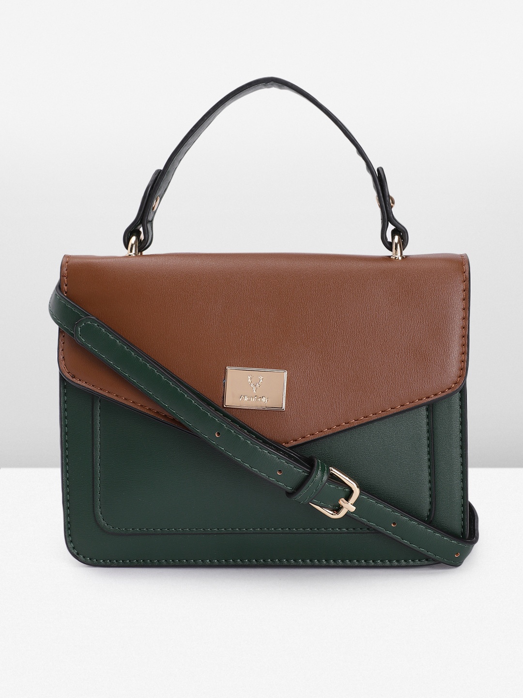 

Allen Solly Colourblocked Structured Satchel, Green