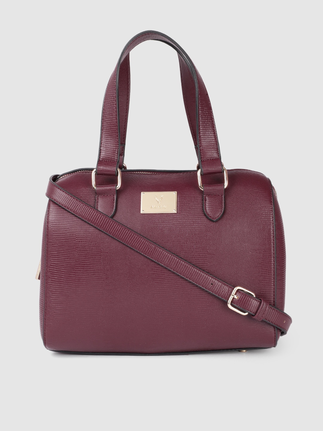 

Allen Solly Women Burgundy Textured Bowling Handheld Bag