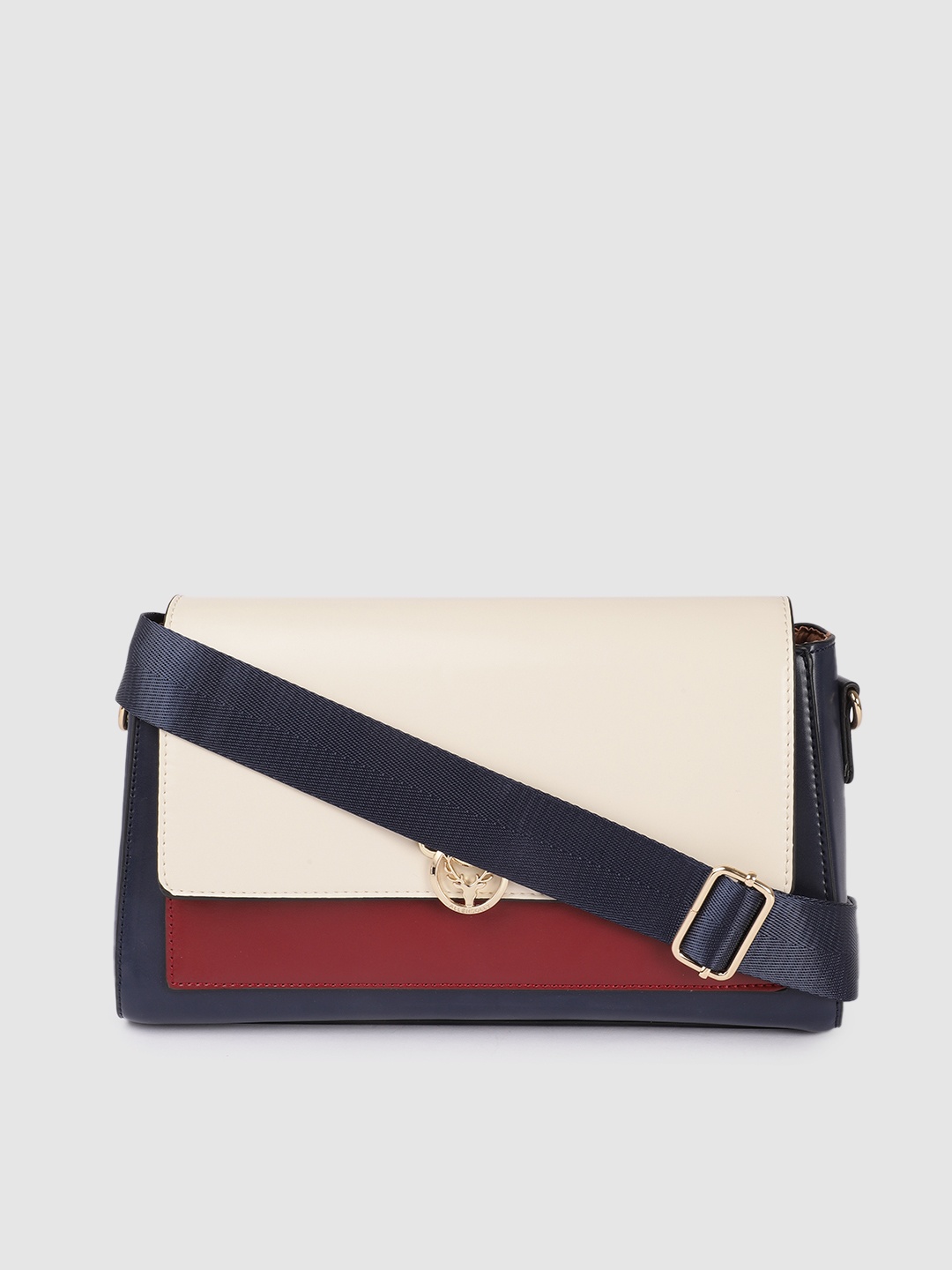 

Allen Solly Cream-Coloured & Red Colourblocked Sling Bag