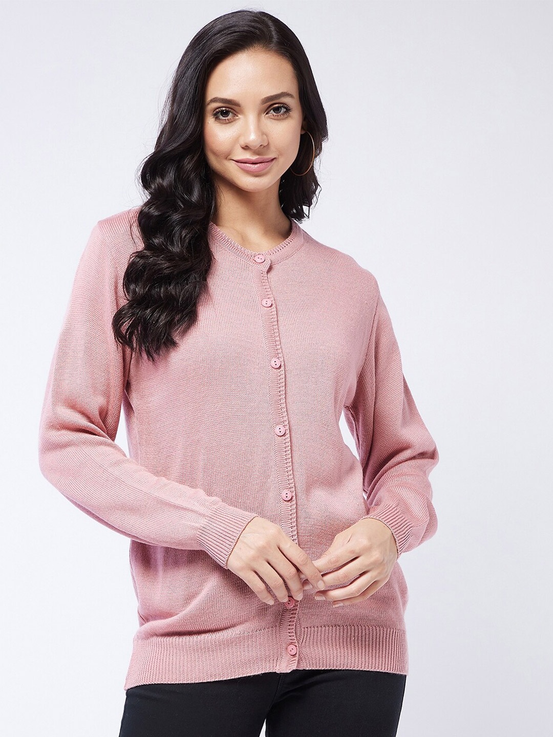 

Modeve Women Pink Acrylic Casual Cardigan