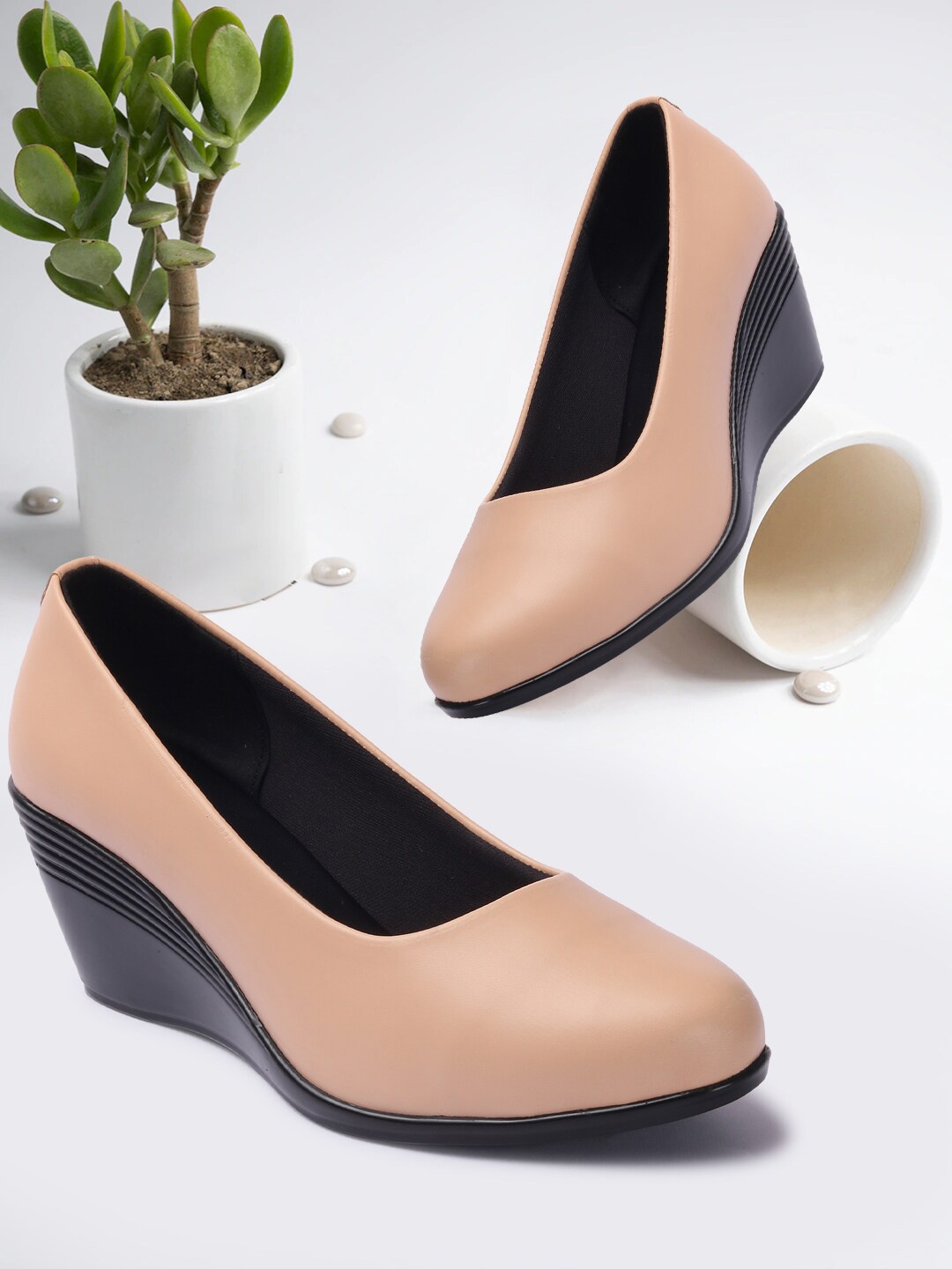 

Bella Toes Women Beige Wedge Pumps