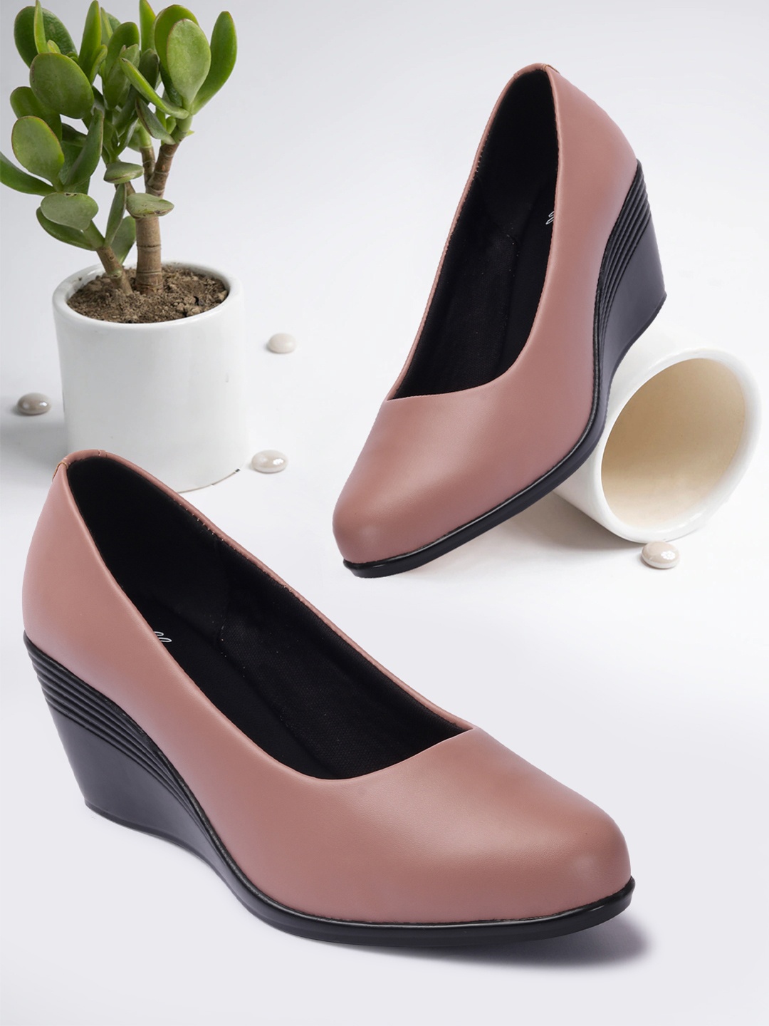 

Bella Toes Women Pink & Black Work Wedge Pumps