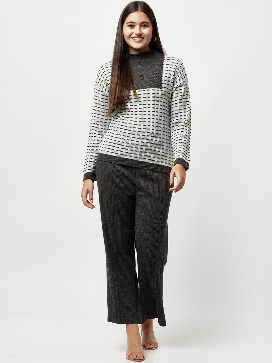 

Knitstudio Women Grey Self Design Wool Blend Co-Ords