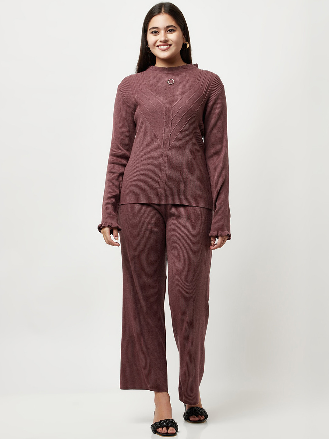 

Knitstudio Women Self Design Wool Blend Co-Ords, Purple