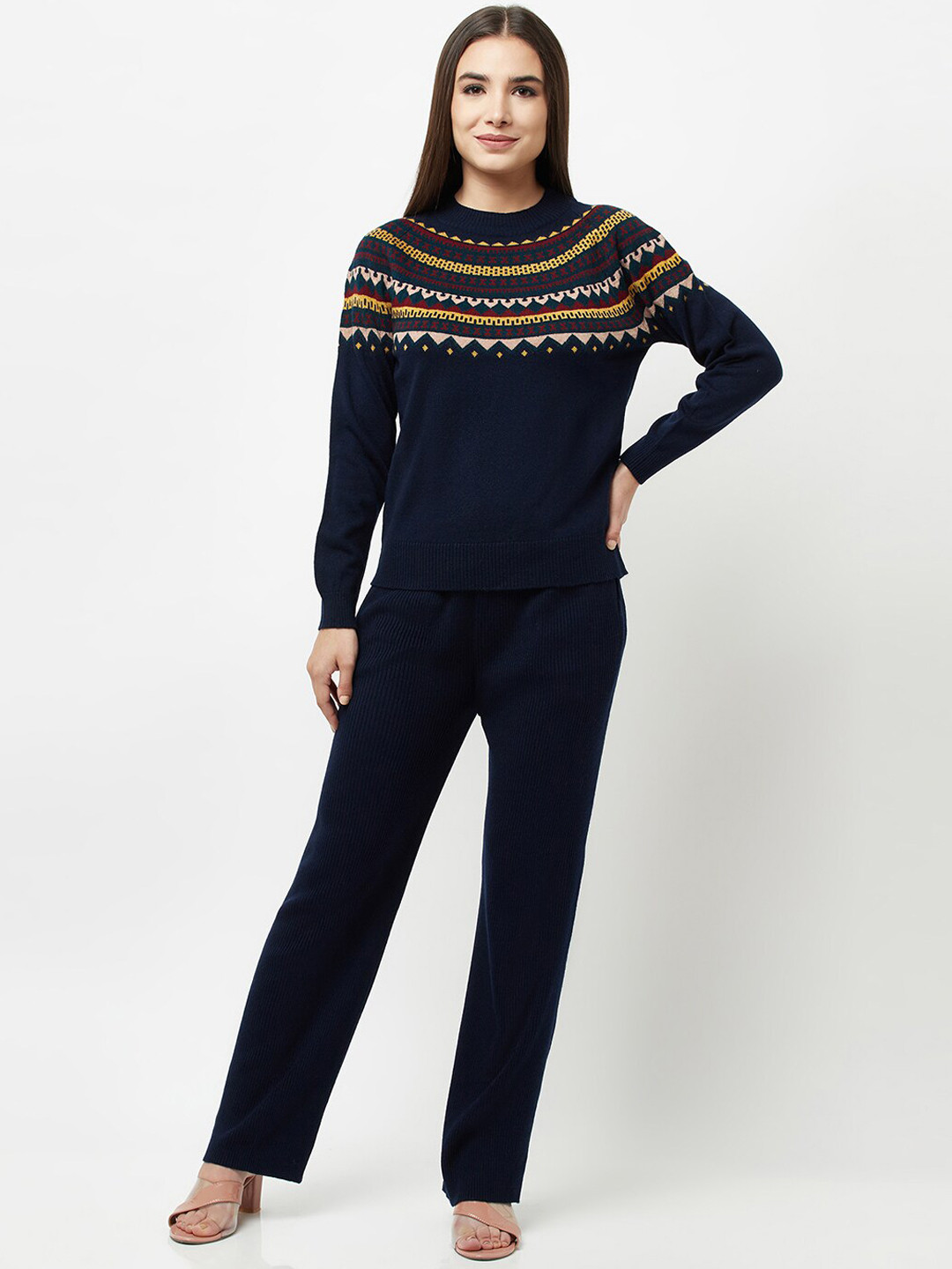 

Knitstudio Women Navy Blue Self-Design Wool Blend Co-Ords