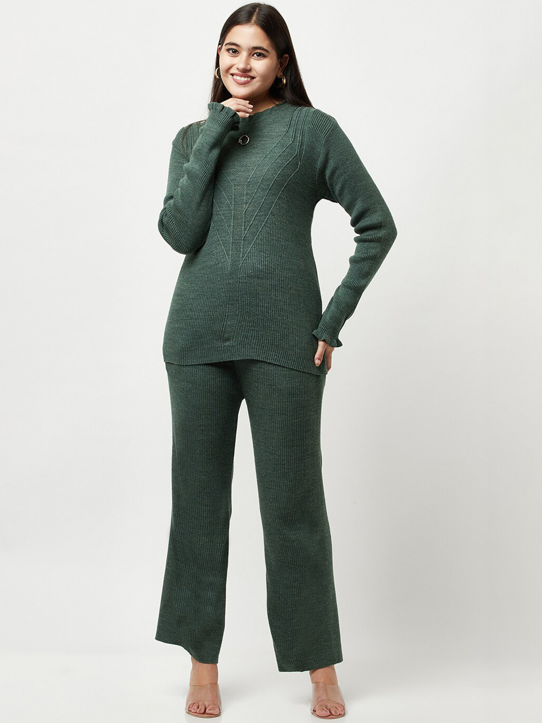 

Knitstudio Women Self-Design Wool Blend Co-Ords, Green