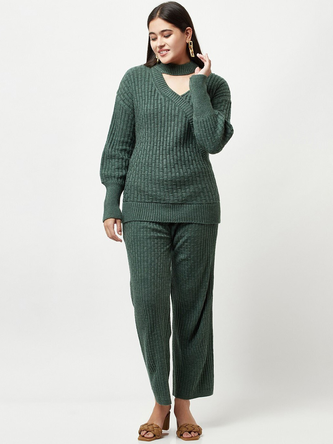 

Knitstudio Women Green Solid Co-Ords