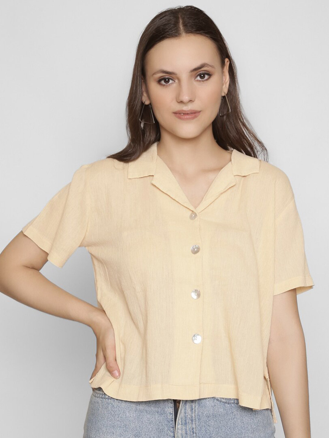 

250 DESIGNS Women Orange Standard Regular Fit Solid Cotton Casual Shirt