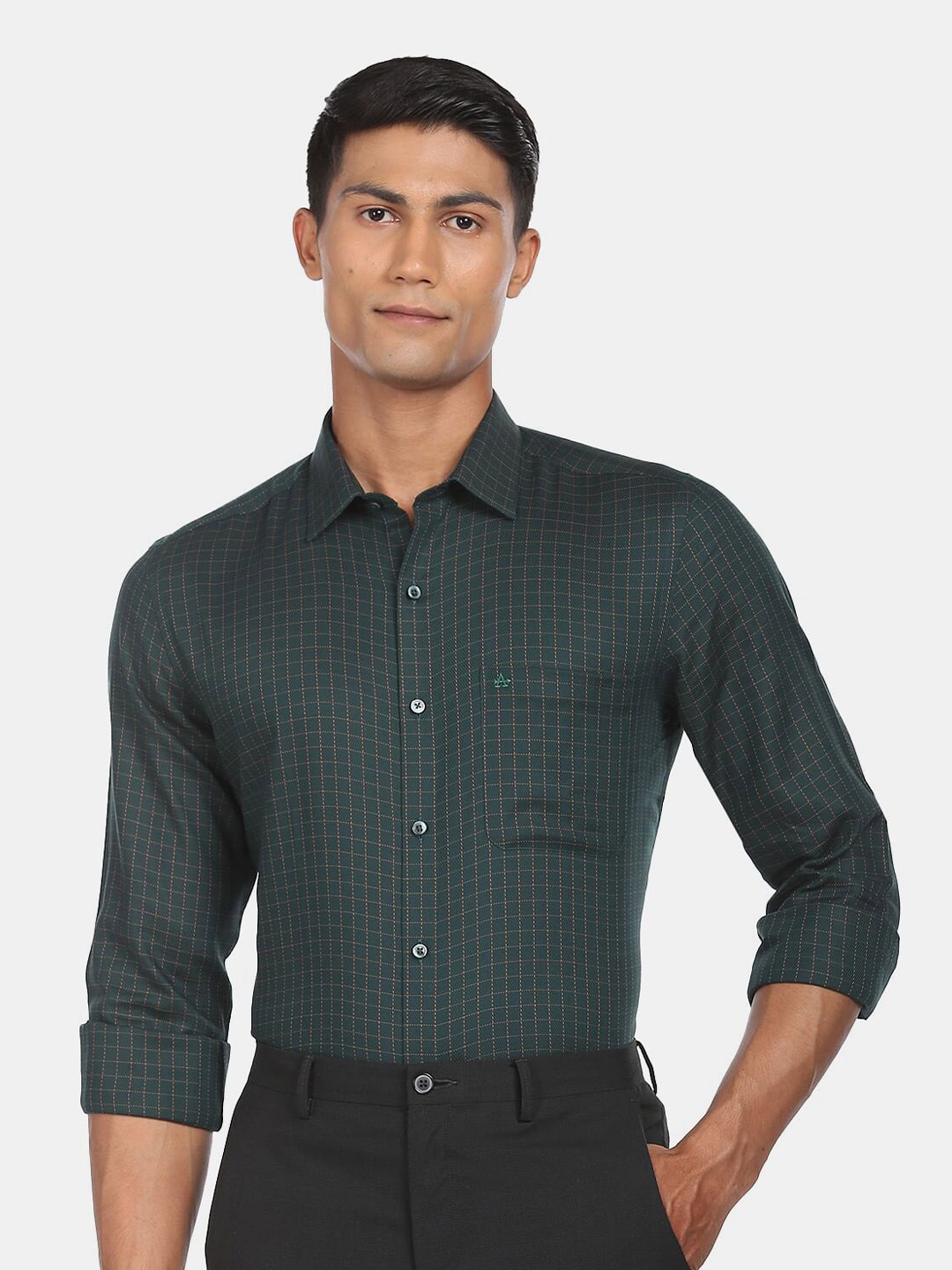 

Arrow Men Green Checked Pure Cotton Formal Shirt