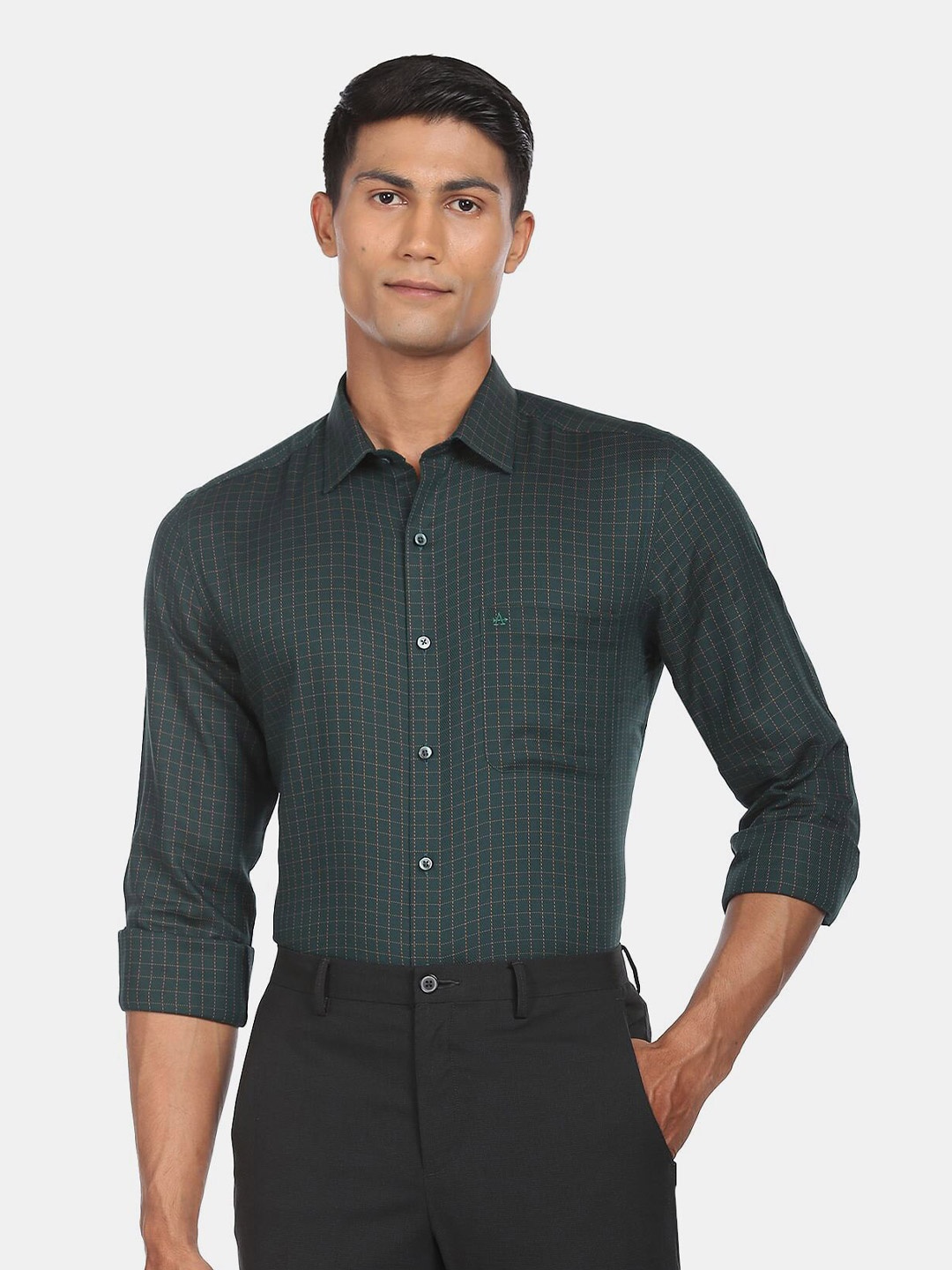 

Arrow Men Green Slim Fit Checked Formal Shirt