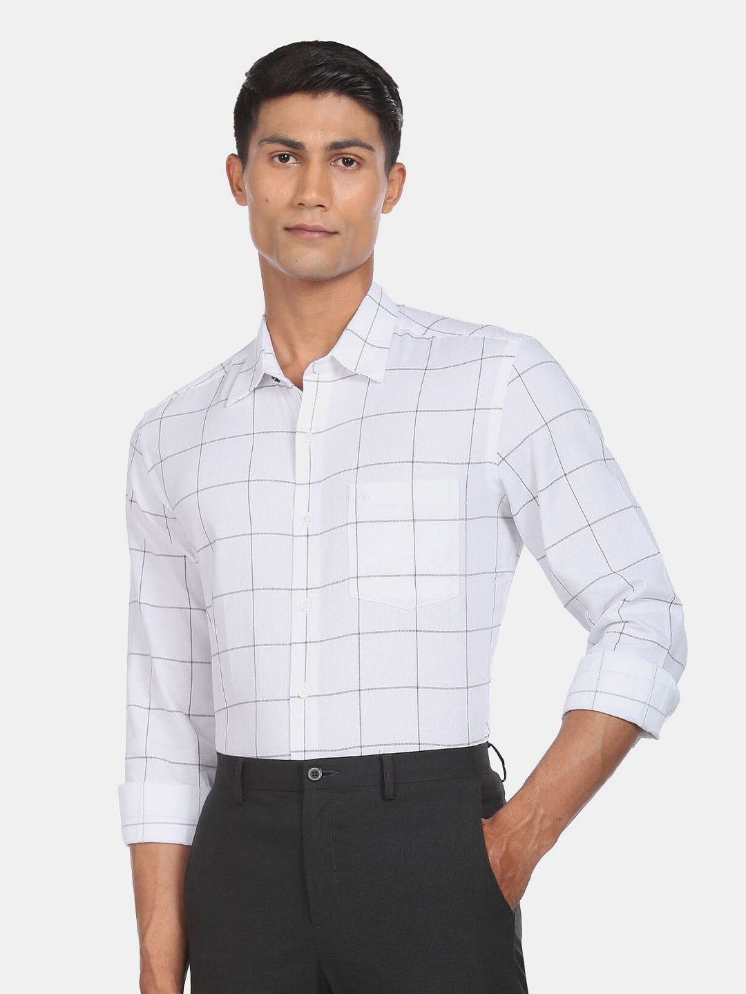 

Arrow New York Men White Slim Fit Windowpane Checked Cotton Formal Shirt