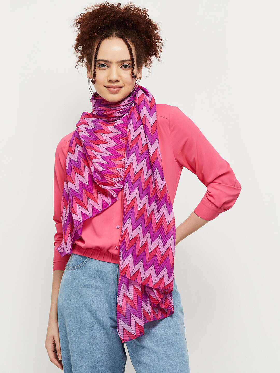 

max Women Pink & Purple Printed Scarf