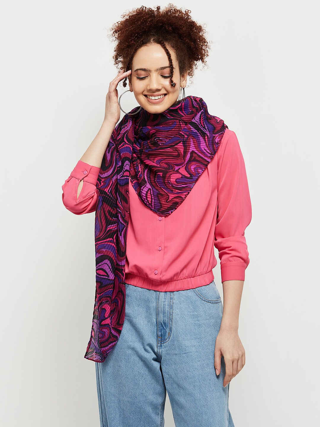 

max Women Purple & Black Printed Scarf