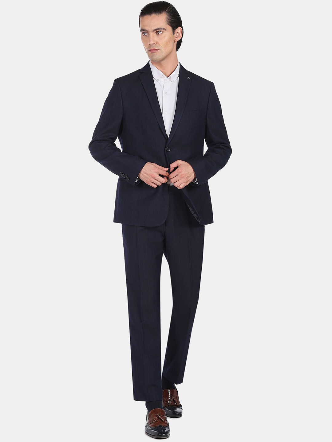 

Arrow Men Self Design Single-Breasted Two-Piece Formal Suit, Navy blue