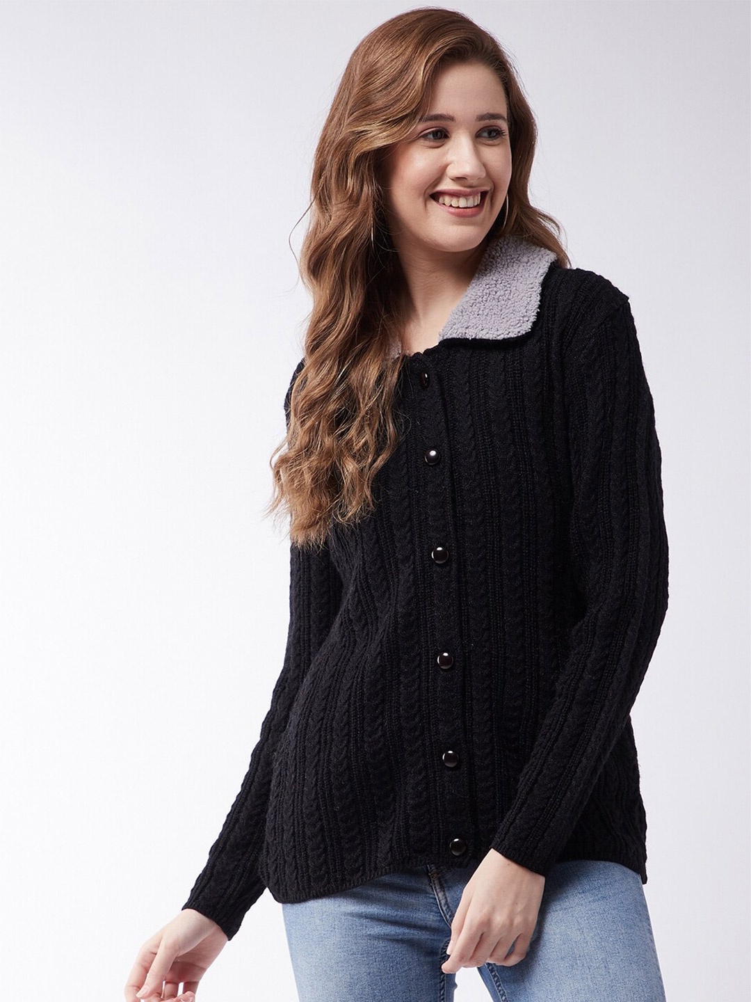 

Modeve Women Black Cable Knit Cardigan