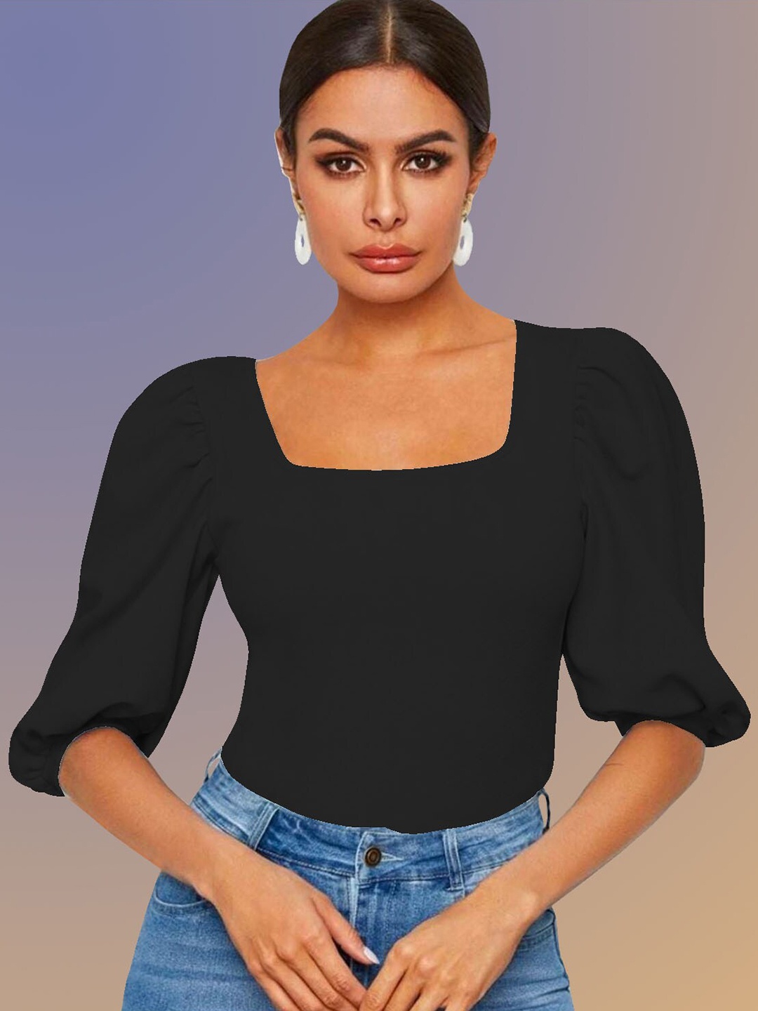 

Dream Beauty Fashion Black Puff Sleeves Top