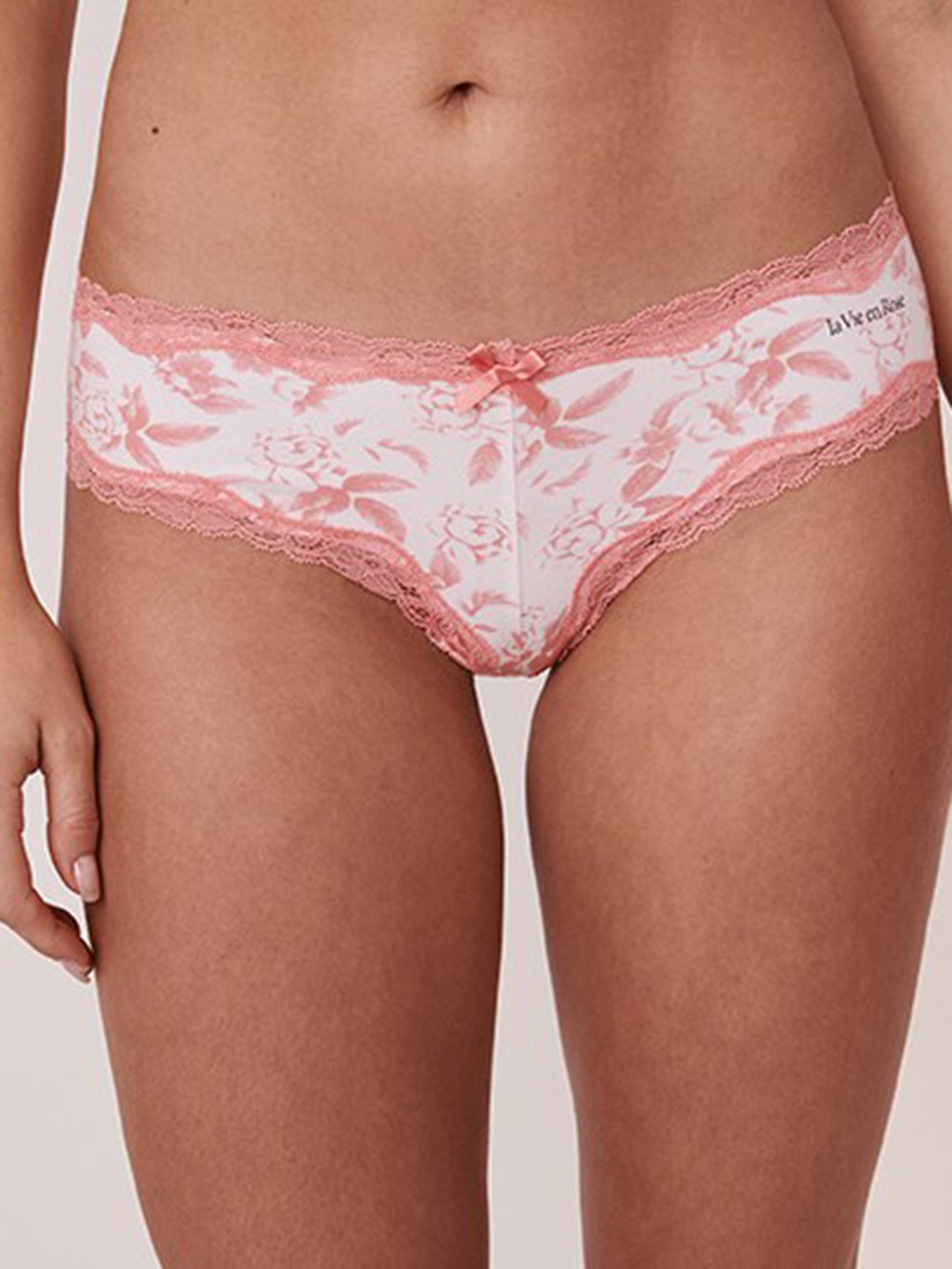 

La Vie en Rose Women Printed Bikini Lace Briefs, White